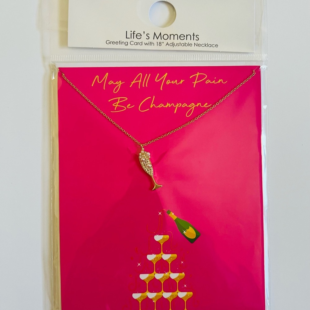 NWT Gold Tone Champagne Necklace & Greeting Card with Envelope ❤️💌🎁✨